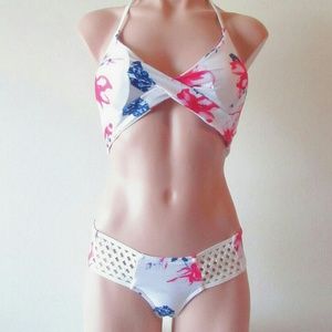 NEW White floral swim Bikini Set white pink blue